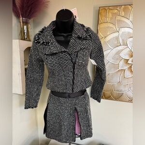 Black and White Tweed Blazer and Skirt Set